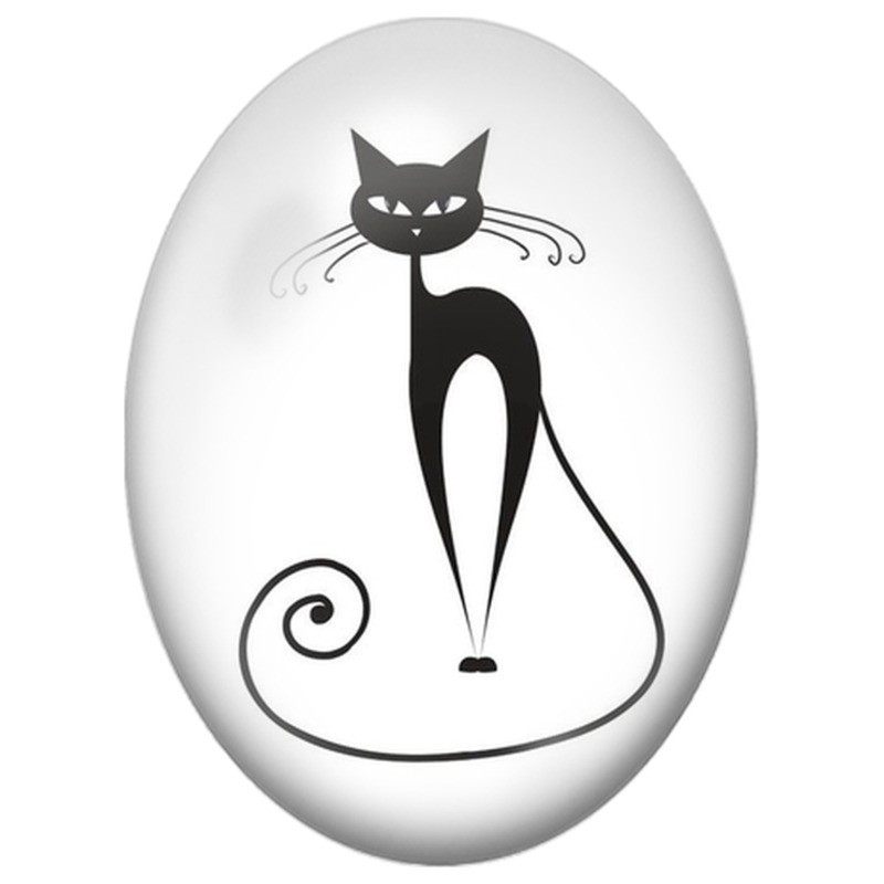 Cabochon en Verre Illustré Chat Noir Minimaliste à la Longue Queue 13x18, 18x25 ou 30x40mm
