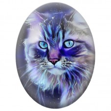 Cabochon en Verre Illustré Chat aux Reflets Violets et Bleus 13x18, 18x25 ou 30x40mm pour la Création de Bijoux Fantaisie - DIY