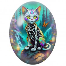 Cabochon en Verre Illustré Chat Squelette dans une Forêt Enchantée 13x18, 18x25 ou 30x40mm pour la Création de Bijoux Fantaisie 