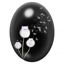 Cabochon en Verre Illustré Chatons Pissenlits sur Fond Noir 13x18, 18x25 ou 30x40mm pour la Création de Bijoux Fantaisie - DIY
