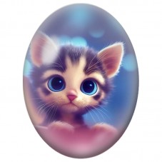 Cabochon en Verre Illustré Chaton Tigré aux Grands Yeux Bleus 13x18, 18x25 ou 30x40mm pour la Création de Bijoux Fantaisie - DIY