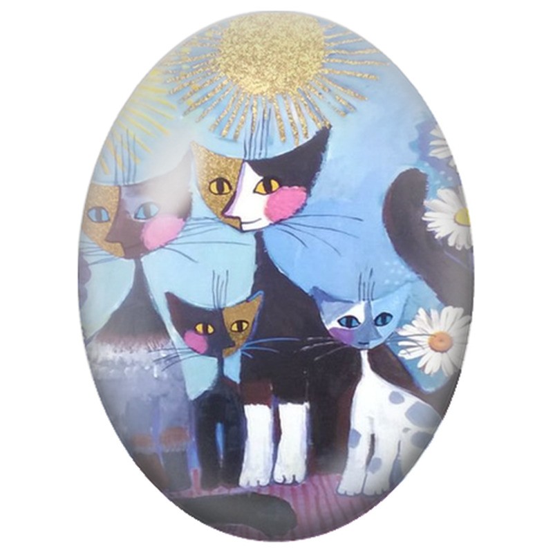 Cabochon en Verre Illustré Famille de Chats sous le Soleil Doré 13x18, 18x25 ou 30x40mm