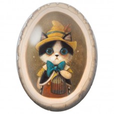 Cabochon en Verre Illustré Chat Voyageur au Chapeau Jaune 13x18, 18x25 ou 30x40mm pour la Création de Bijoux Fantaisie - DIY