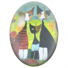 Cabochon en Verre Illustré Famille de Trois Chats au Jardin 13x18, 18x25 ou 30x40mm pour la Création de Bijoux Fantaisie - DIY