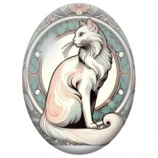 Cabochon en Verre Illustré Chat Blanc Art Nouveau 13x18, 18x25 ou 30x40mm pour la Création de Bijoux Fantaisie - DIY