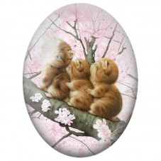 Cabochon en Verre Illustré Trois Chatons Roux sur une Branche Fleurie 13x18, 18x25 ou 30x40mm pour la Création de Bijoux Fantais