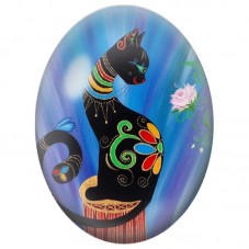 Cabochon en Verre Illustré Chat Noir aux Ornements Colorés 13x18, 18x25 ou 30x40mm pour la Création de Bijoux Fantaisie - DIY