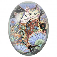 Cabochon en Verre Illustré Deux Chats aux Motifs Floraux 13x18, 18x25 ou 30x40mm pour la Création de Bijoux Fantaisie - DIY