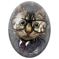 Cabochon en Verre Illustré Chat Tigré à Lunettes en Costume 13x18, 18x25 ou 30x40mm pour la Création de Bijoux Fantaisie - DIY