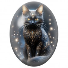 Cabochon en Verre Illustré Chat Noir aux Joyaux Dorés 13x18, 18x25 ou 30x40mm pour la Création de Bijoux Fantaisie - DIY