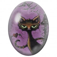 Cabochon en Verre Illustré Chat Noir Gothique aux Chauves-Souris 13x18, 18x25 ou 30x40mm pour la Création de Bijoux Fantaisie - 
