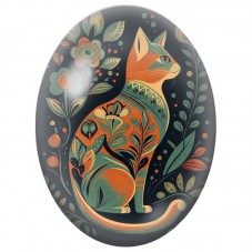 Cabochon en Verre Illustré Chat Folk Orange et Vert 13x18, 18x25 ou 30x40mm pour la Création de Bijoux Fantaisie - DIY
