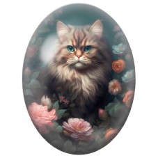 Cabochon en Verre Illustré Chat à Poils Longs dans un Jardin Sombre 13x18, 18x25 ou 30x40mm pour la Création de Bijoux Fantaisie