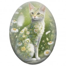 Cabochon en Verre Illustré Chat Blanc aux Marguerites 13x18, 18x25 ou 30x40mm pour la Création de Bijoux Fantaisie - DIY