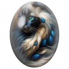 Cabochon en Verre Illustré Chat Noir et Crème aux Feuilles Bleues 13x18, 18x25 ou 30x40mm pour la Création de Bijoux Fantaisie -
