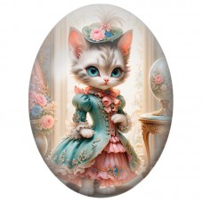 Cabochon en Verre Illustré Chatte Rococo en Robe Turquoise 13x18, 18x25 ou 30x40mm pour la Création de Bijoux Fantaisie - DIY