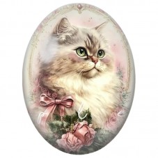 Cabochon en Verre Illustré Chat Gris aux Roses Vintage 13x18, 18x25 ou 30x40mm pour la Création de Bijoux Fantaisie - DIY
