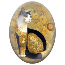 Cabochon en Verre Illustré Chat Noir et Blanc aux Cercles Dorés 13x18, 18x25 ou 30x40mm pour la Création de Bijoux Fantaisie - D