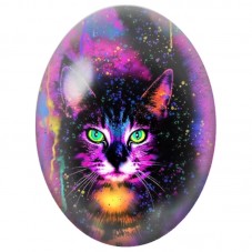 Cabochon en Verre Illustré Chat Noir aux Couleurs Néon 13x18, 18x25 ou 30x40mm pour la Création de Bijoux Fantaisie - DIY
