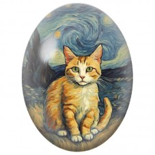 Cabochon en Verre Illustré Chat Roux sous un Ciel Étoilé 13x18, 18x25 ou 30x40mm pour la Création de Bijoux Fantaisie - DIY