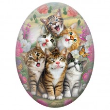Cabochon en Verre Illustré Six Chatons dans un Jardin Fleuri 13x18, 18x25 ou 30x40mm pour la Création de Bijoux Fantaisie - DIY