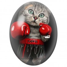 Cabochon en Verre Illustré Chat Boxeur aux Gants Rouges 13x18, 18x25 ou 30x40mm pour la Création de Bijoux Fantaisie - DIY