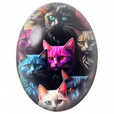 Cabochon en Verre Illustré Famille de Chats Multicolores 13x18, 18x25 ou 30x40mm pour la Création de Bijoux Fantaisie - DIY