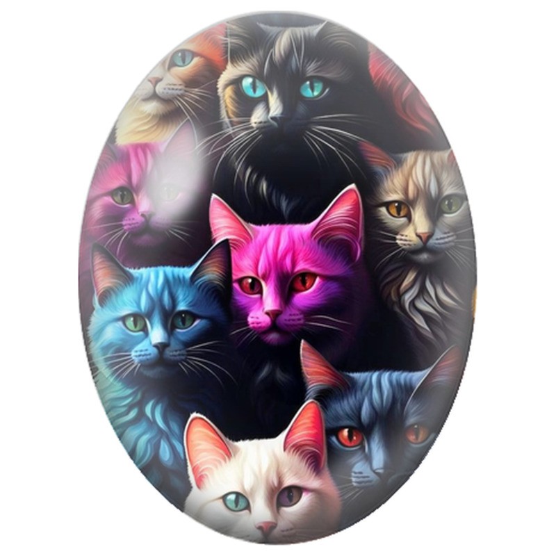 Cabochon en Verre Illustré Famille de Chats Multicolores 13x18, 18x25 ou 30x40mm