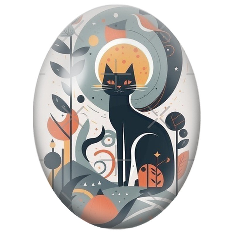Cabochon en Verre Illustré Chat Noir Graphique sous le Soleil Orange 13x18, 18x25 ou 30x40mm