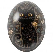 Cabochon en Verre Illustré Chat Noir aux Motifs Floraux Dorés 13x18, 18x25 ou 30x40mm pour la Création de Bijoux Fantaisie - DIY