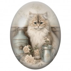 Cabochon en Verre Illustré Chat à Poils Longs dans un Décor Vintage 13x18, 18x25 ou 30x40mm pour la Création de Bijoux Fantaisie