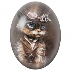 Cabochon en Verre Illustré Chat Steampunk au Chapeau à Lunettes 13x18, 18x25 ou 30x40mm pour la Création de Bijoux Fantaisie - D