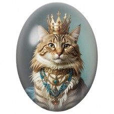 Cabochon en Verre Illustré Chat Royal à la Couronne Dorée 13x18, 18x25 ou 30x40mm pour la Création de Bijoux Fantaisie - DIY