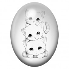 Cabochon en Verre Illustré Trois Chatons Empilés au Crayon 13x18, 18x25 ou 30x40mm pour la Création de Bijoux Fantaisie - DIY