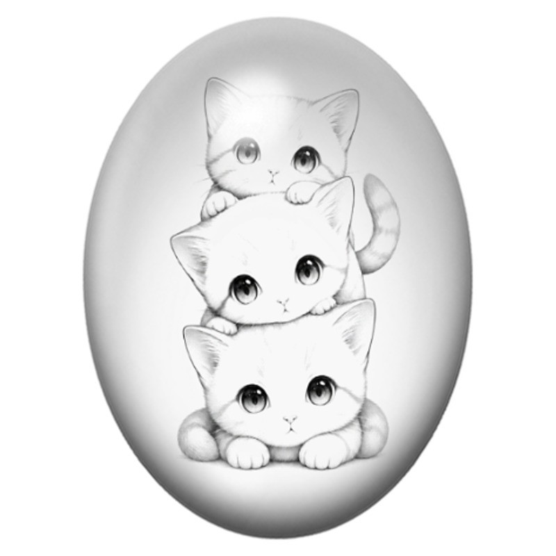 Cabochon en Verre Illustré Trois Chatons Empilés au Crayon 13x18, 18x25 ou 30x40mm