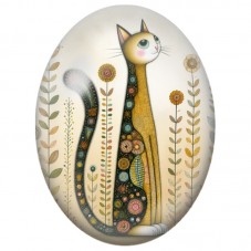 Cabochon en Verre Illustré Chat Folk parmi les Fleurs 13x18, 18x25 ou 30x40mm pour la Création de Bijoux Fantaisie - DIY