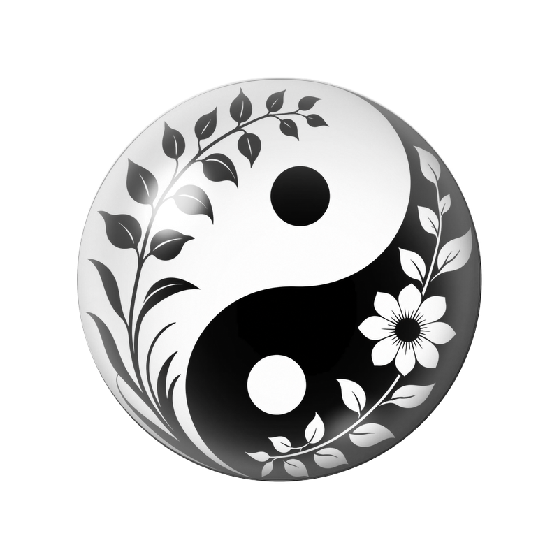 Cabochon en Verre Illustré Yin Yang Floral Noir et Blanc 12 à 25mm