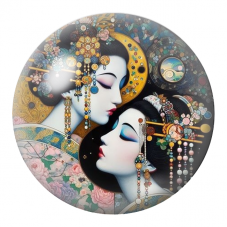 Cabochon en Verre Illustré Yin Yang Deux Femmes Asiatiques aux Parures Fleuries 12 à 25mm pour la Création de Bijoux Fantaisie…