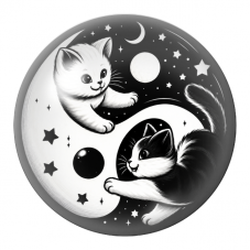 Cabochon en Verre Illustré Yin Yang Deux Chatons sous les Étoiles 12 à 25mm pour la Création de Bijoux Fantaisie - DIY