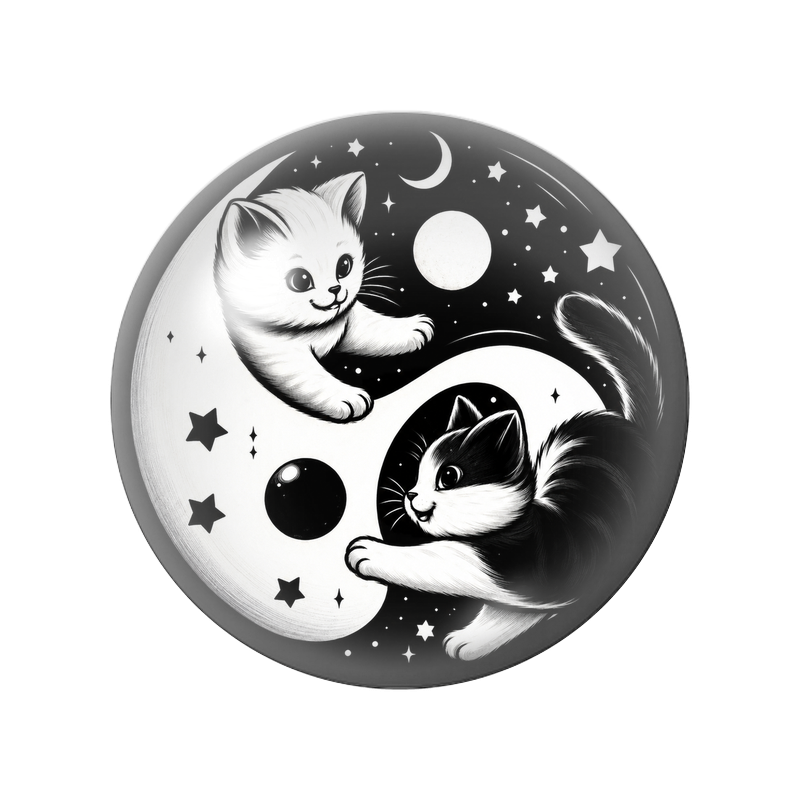 Cabochon en Verre Illustré Yin Yang Deux Chatons sous les Étoiles 12 à 25mm