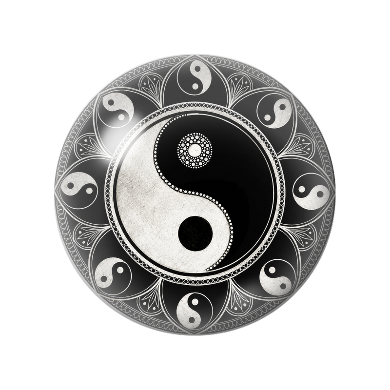 Cabochon en Verre Illustré Yin Yang Mandala aux Multiples Symboles 12 à 25mm