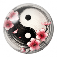 Cabochon en Verre Illustré Yin Yang Fleurs de Cerisier Roses 12 à 25mm pour la Création de Bijoux Fantaisie - DIY