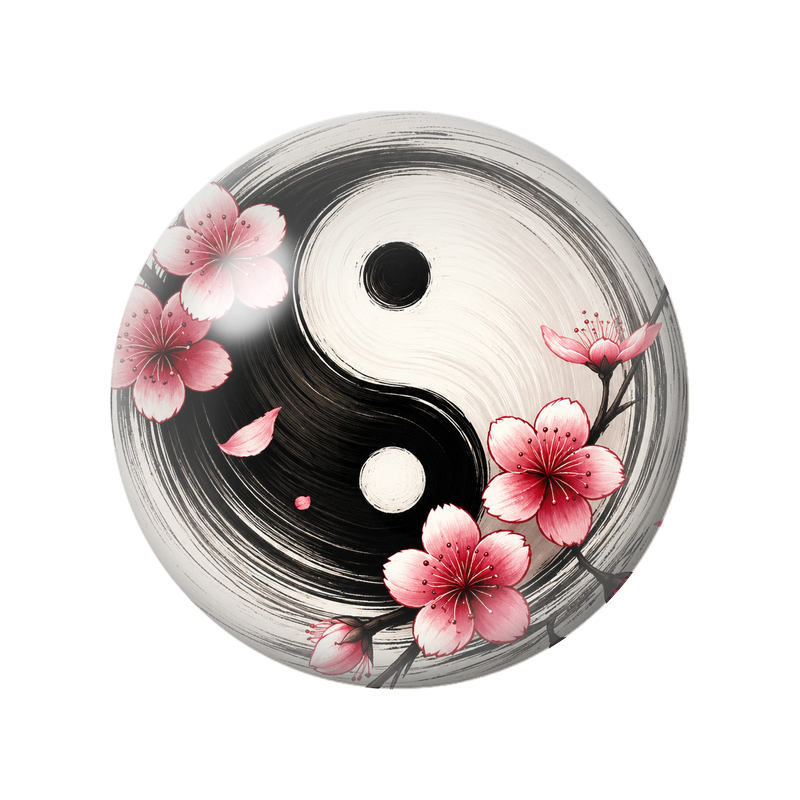 Cabochon en Verre Illustré Yin Yang Fleurs de Cerisier Roses 12 à 25mm