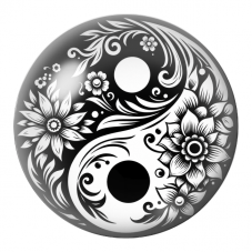 Cabochon en Verre Illustré Yin Yang Grandes Fleurs Noir et Blanc 12 à 25mm pour la Création de Bijoux Fantaisie - DIY