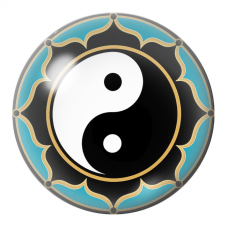 Cabochon en Verre Illustré Yin Yang Rosace Turquoise et Dorée 12 à 25mm pour la Création de Bijoux Fantaisie - DIY