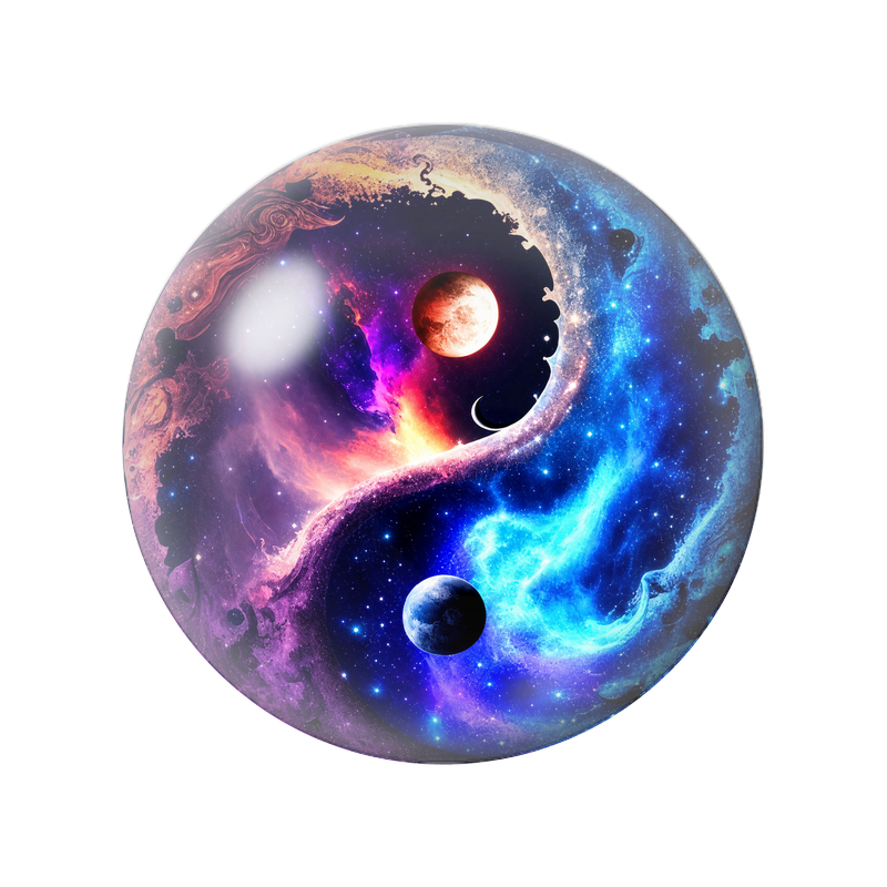 Cabochon en Verre Illustré Yin Yang Galaxies Rose et Bleue 12 à 25mm
