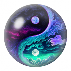 Cabochon en Verre Illustré Yin Yang Vagues Célestes Turquoise et Violettes 12 à 25mm pour la Création de Bijoux Fantaisie - DIY