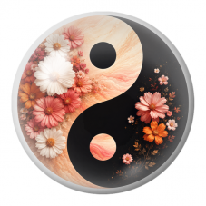 Cabochon en Verre Illustré Yin Yang Marguerites Corail et Blanches 12 à 25mm pour la Création de Bijoux Fantaisie - DIY