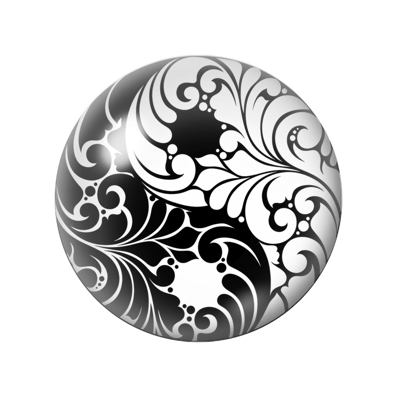 Cabochon en Verre Illustré Yin Yang Volutes Abstraites Noir et Blanc 12 à 25mm