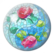 Cabochon en Verre Illustré Yin Yang Roses en Vitrail Bleu 12 à 25mm pour la Création de Bijoux Fantaisie - DIY
